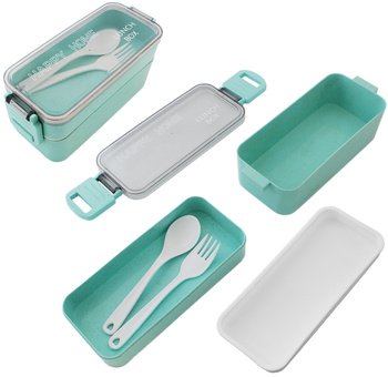 Lunch Box 750 ml – Pojemnik Obiadowy z Uchwytami, Dwukomorowy, Zatrzaski, Mikrofalówka, Zestaw z Sztućcami AG479L