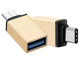 Adapter USB-A - USB-C OTG do przesyłu danych złoty AK53A