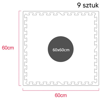 Zestaw 9 piankowych puzzli do ćwiczeń - mata ochronna na siłownię, 60x60cm FT57A 