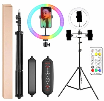 Zestaw Oświetleniowy do Selfie lampa pierścieniowa Led RGB + tripod + pilot 210cm ZD67D