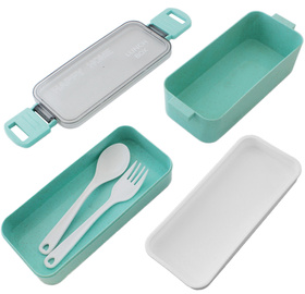 Lunch Box 750 ml – Pojemnik Obiadowy z Uchwytami, Dwukomorowy, Zatrzaski, Mikrofalówka, Zestaw z Sztućcami AG479L