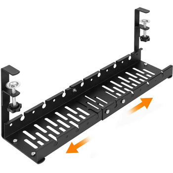 Regulowana półka wisząca na kable – organizer pod biurko, stal nierdzewna czarna DA263B