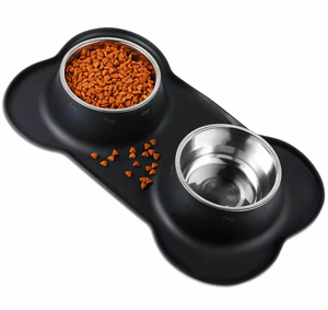 Podwójna MISKA dla psa i kota na jedzenie + silikonowa podkładka antypoślizgowa AG955