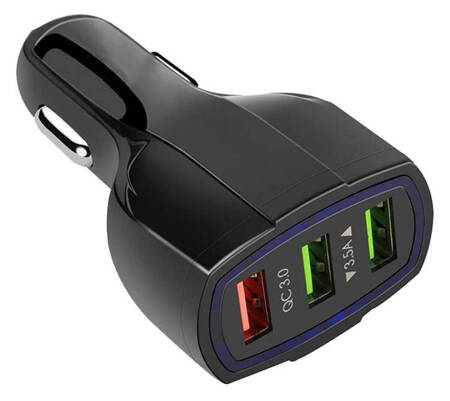 Szybka ŁADOWARKA samochodowa 3x USB A czarna PLS34F